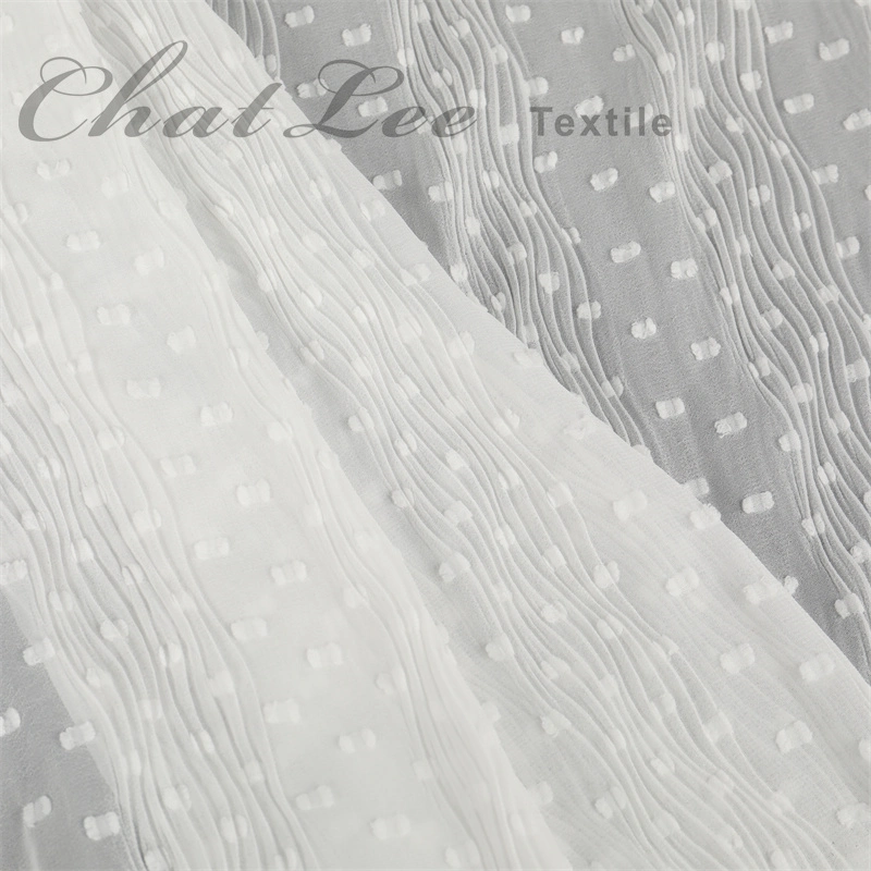 100%Poly Chiffon DOT Jarquard with Water Ripple Crinkle for Garment Fabric