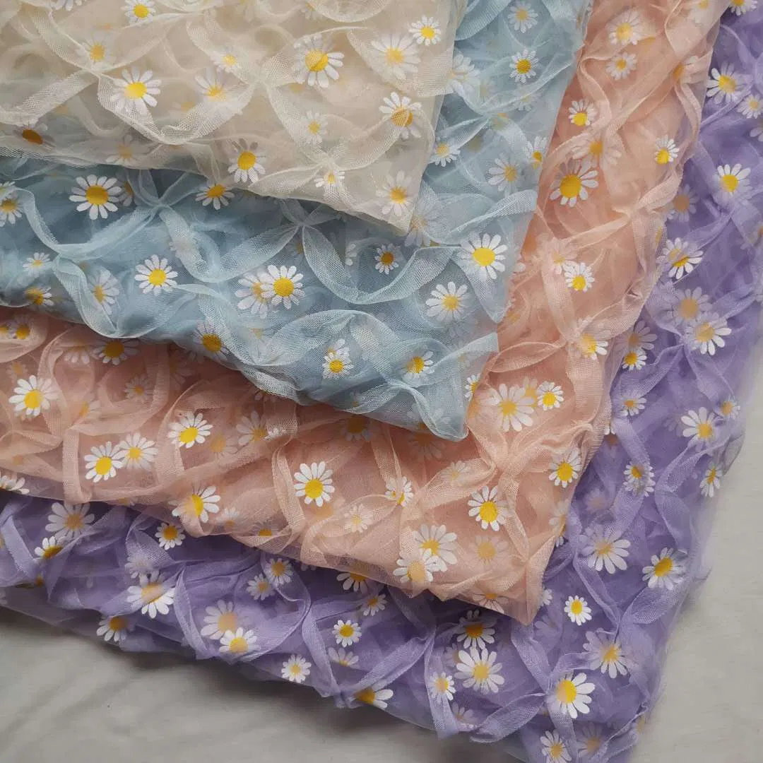 2023 夏花柄刺繍デイジーチュール生地ドレス用