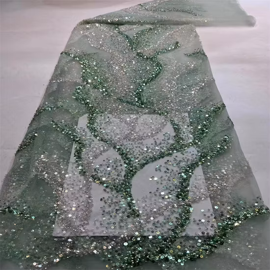 工場で作られたパーティードレス用のスパンコール付きファッション刺繍レース生地